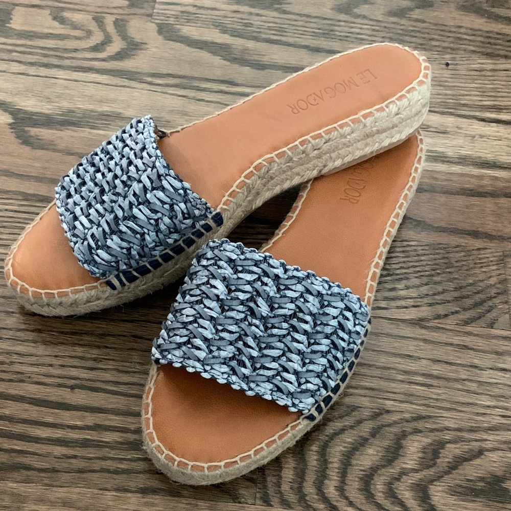 Le Mogador Blue Woven Women's Slide Sandals